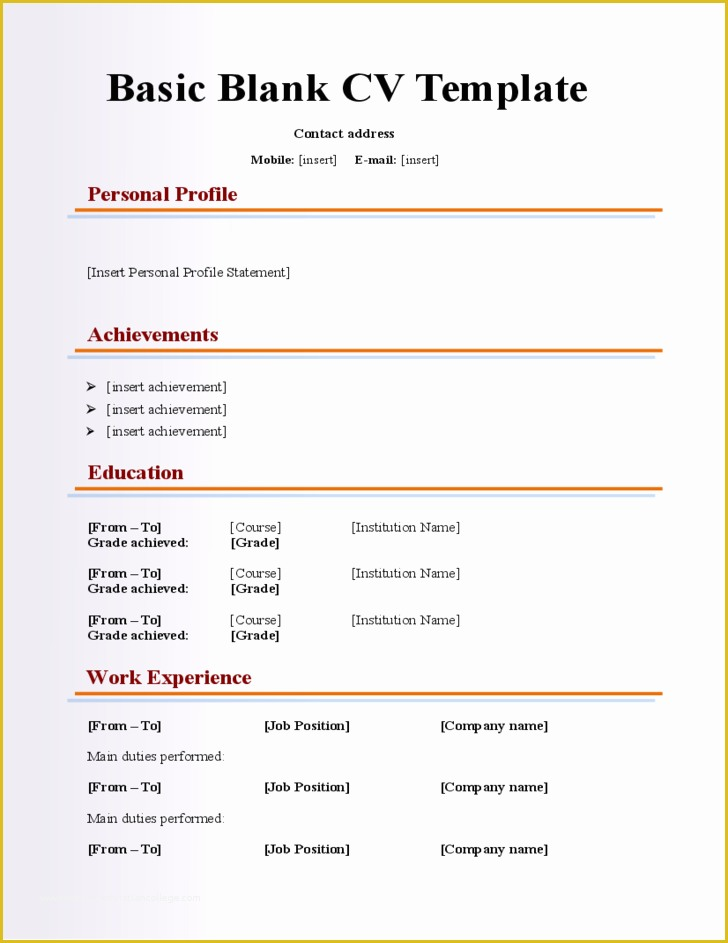 Free Printable Sample Resume Templates Of Blank Resume Template 