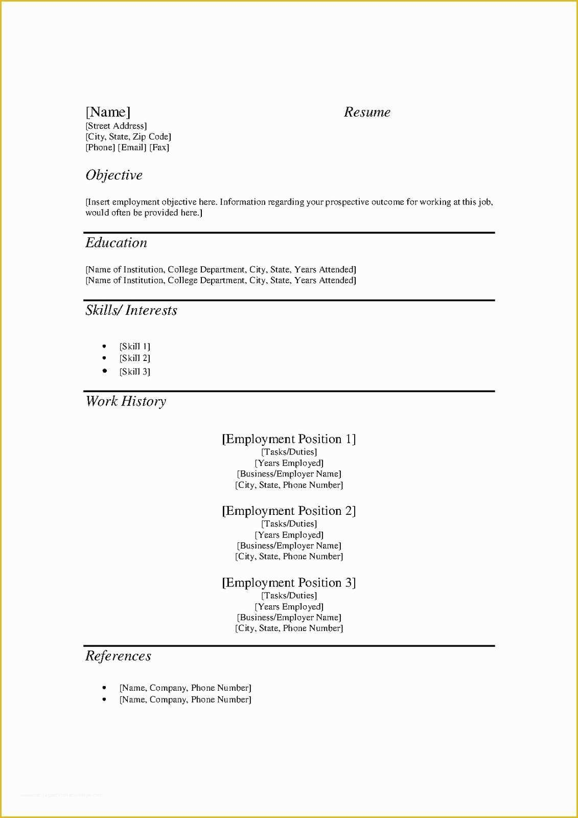 Free Printable Sample Resume Templates Of Free Printable Templates Free 
