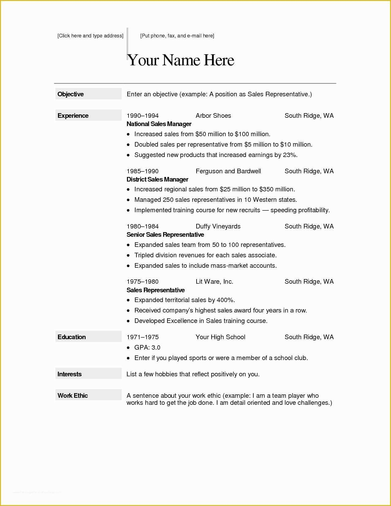 Free Printable Sample Resume Templates Of Free Resume Templates 