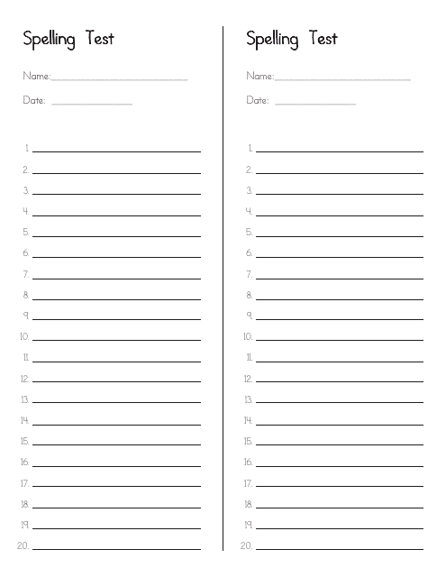 Free Printable Spelling Test Template 20 Words Printable Templates