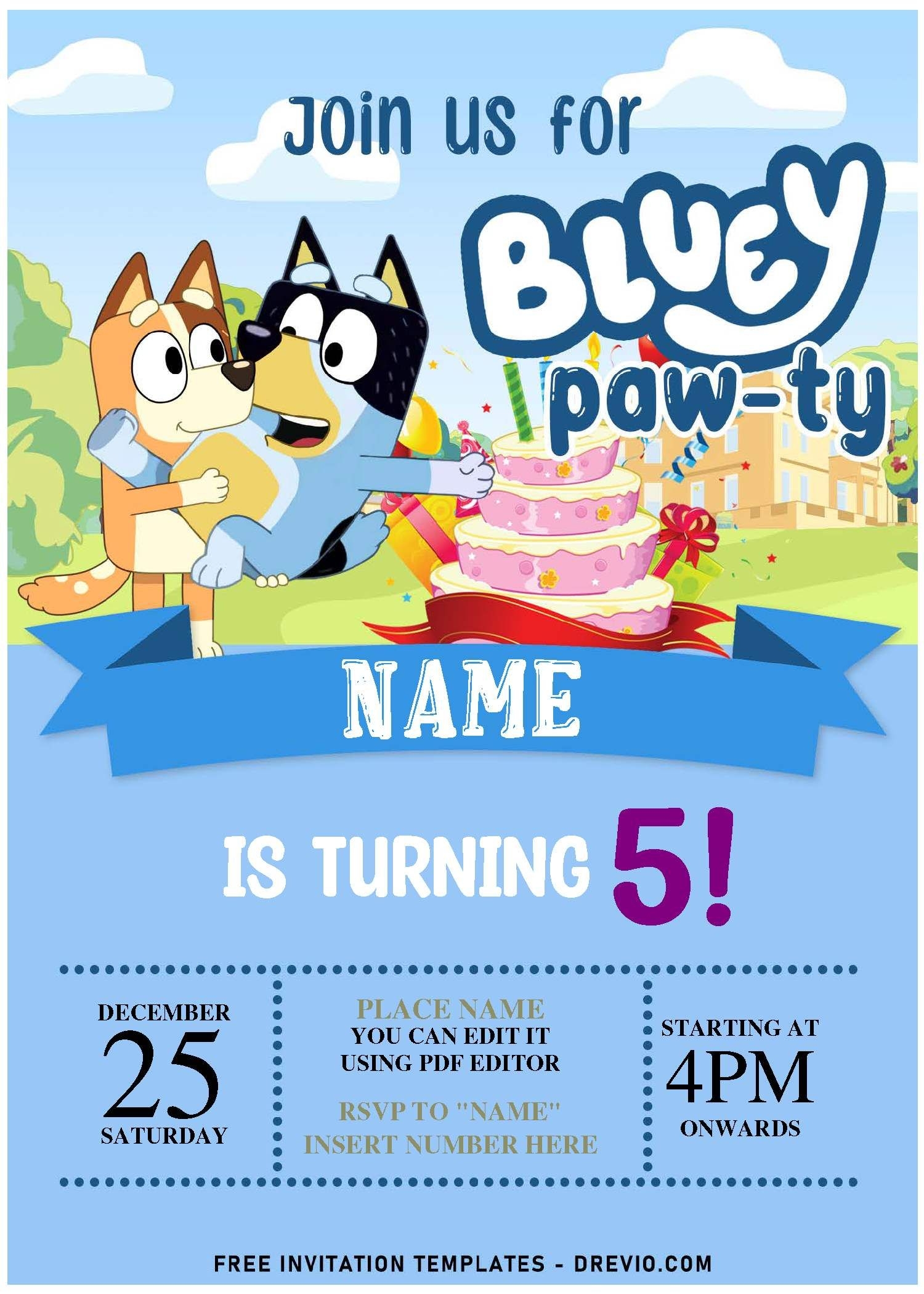 Free Printable Template Printable Bluey Birthday Invitation Modern 