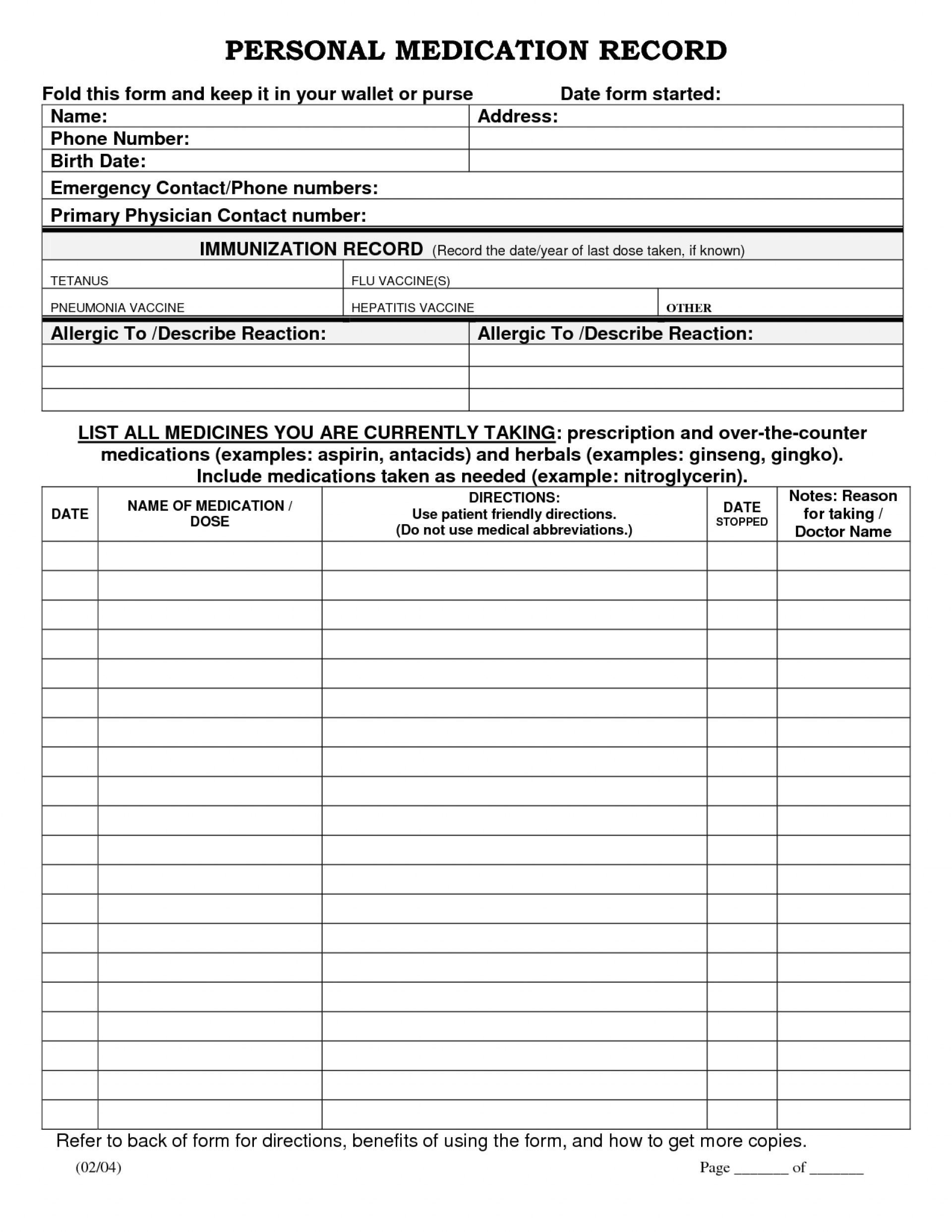 Free Printable Wallet Medication List Template Free Printable