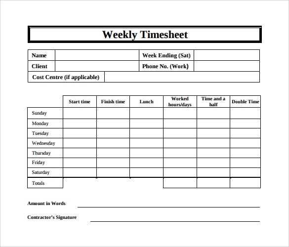 Free Printable Weekly Timesheet Template AlphabetWorksheetsFree