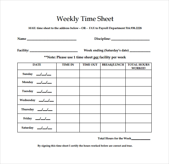 Free Printable Weekly Timesheet Template Printable Templates