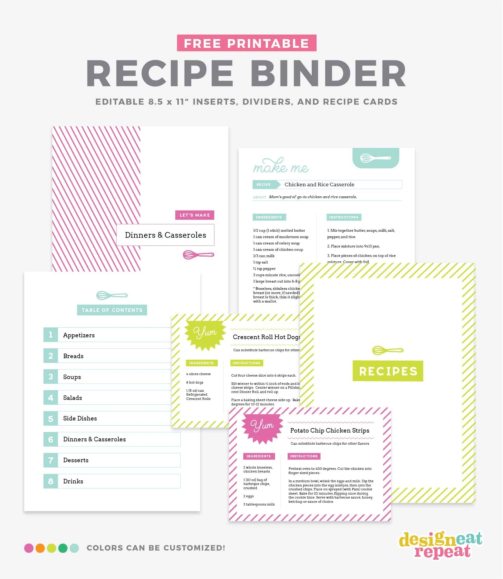Free Recipe Binder Template Tutlin psstech co Free Printable Recipe 