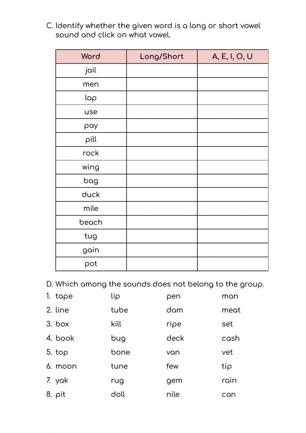 FREE Short Vowel Sounds Worksheets Worksheets Library
