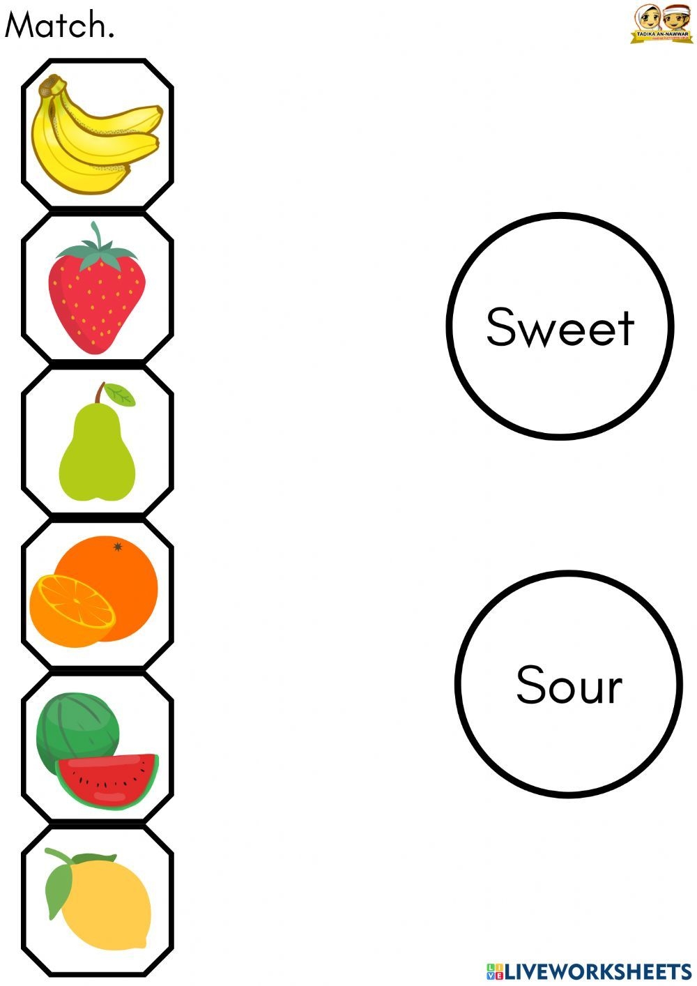 Fruit Match Worksheet For Kids