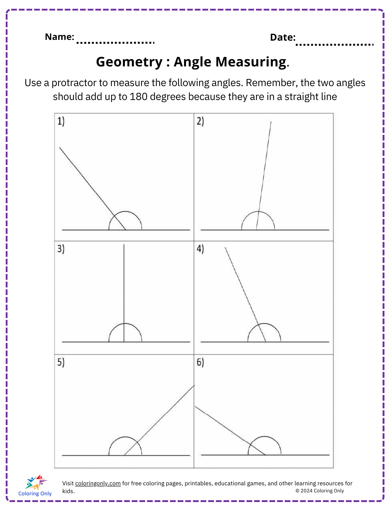 Geometry Angle Measuring Free Printable Worksheet