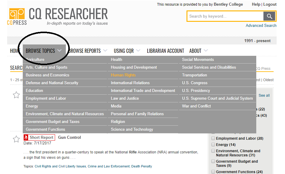 Getting Started With CQ Researcher Bentley University