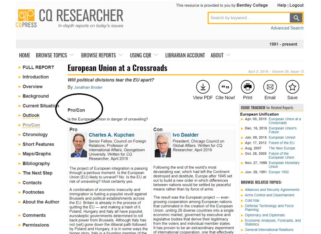 Getting Started With CQ Researcher Bentley University