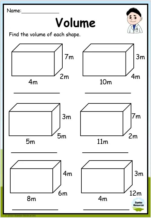 Grade 5 Math Worksheets Volume Surface Area Of Rectangular 