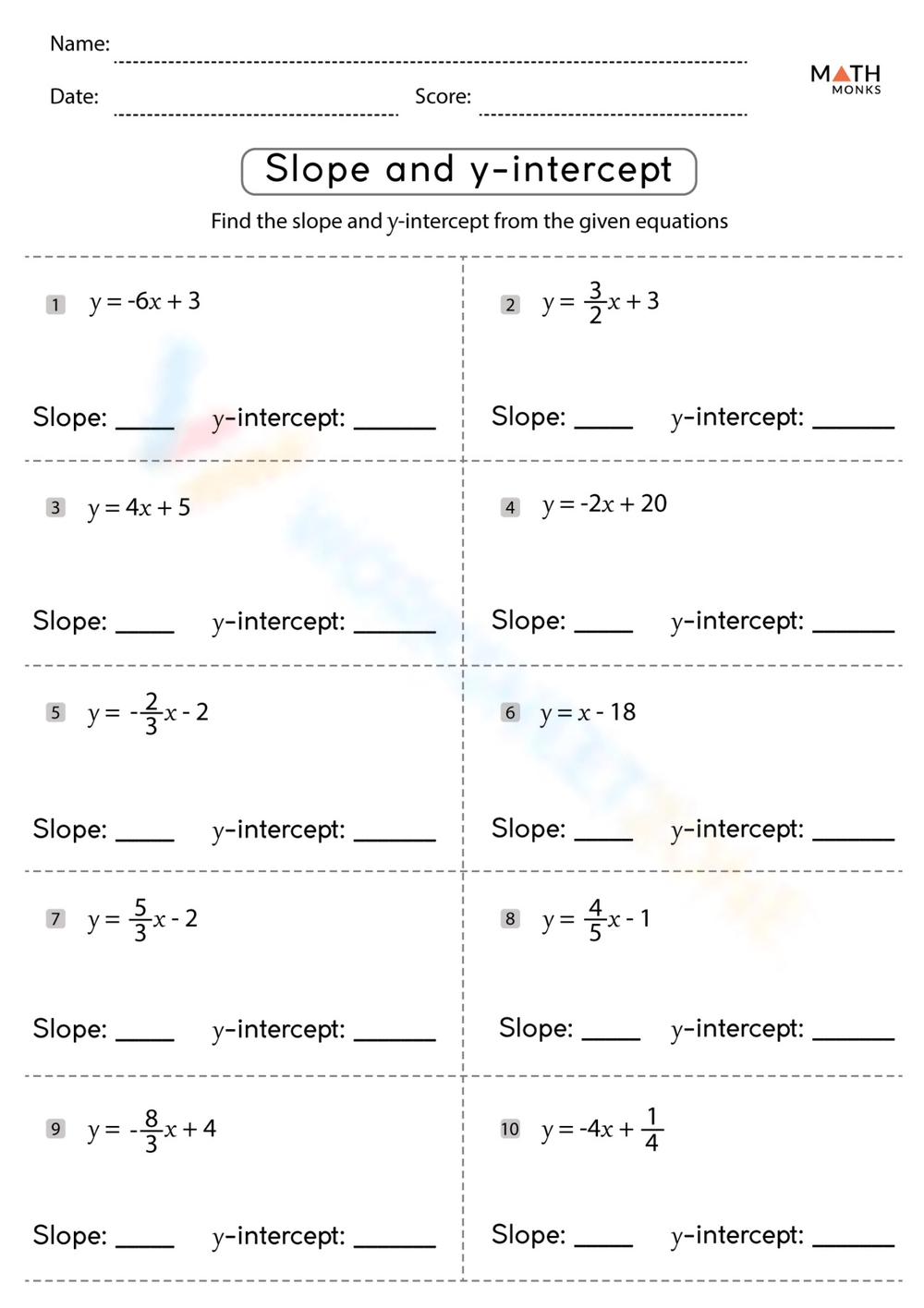 Grade 6 Answer Key Slope Intercept Form Worksheets 2024 Worksheets 