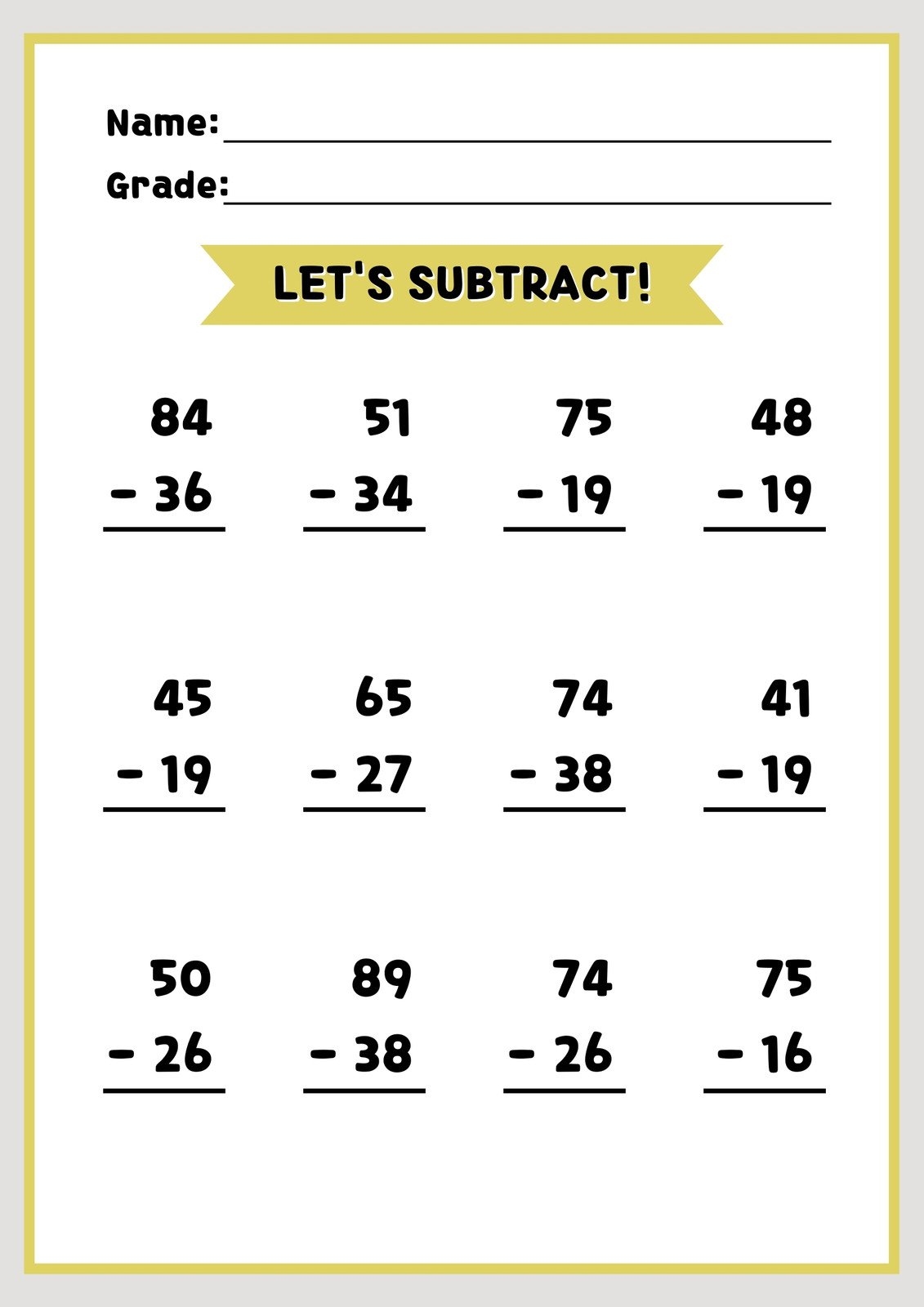 Grade Subtraction Worksheets Free Printables Math 40 OFF