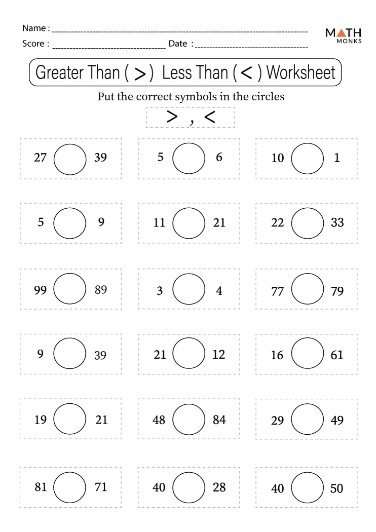 Greater Than Less Than Worksheets Math Monks