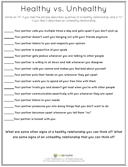 Healthy Relationships Worksheets