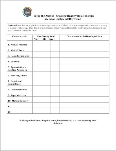 Healthy Relationships Worksheets