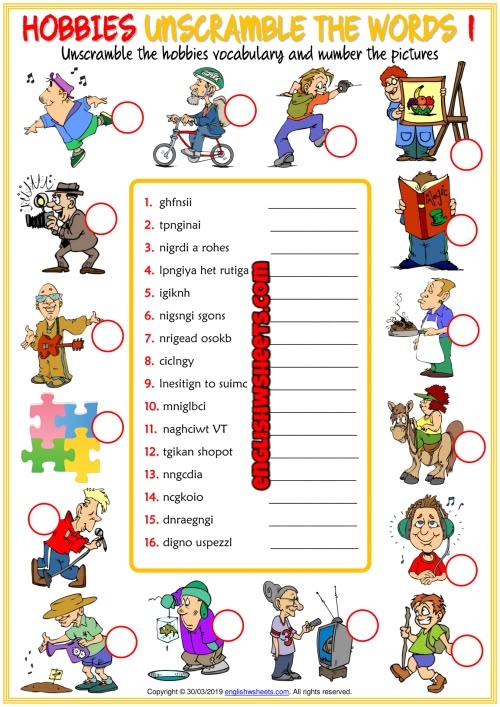 Hobbies ESL Unscramble The Words Worksheets For Kids Worksheets For