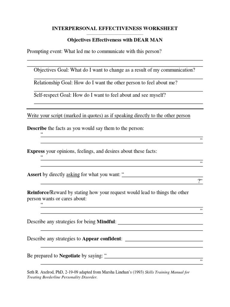 Interpersonal Effectiveness Skills Worksheets SkillsWorksheets