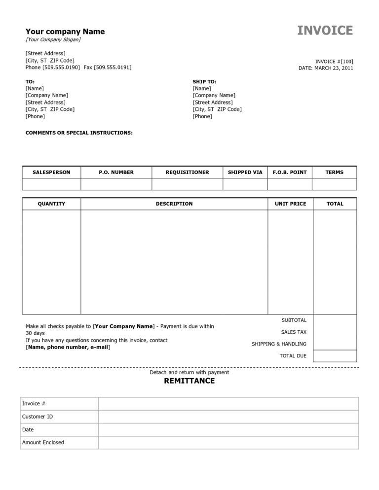 Invoice Templates Printable Free Db excel