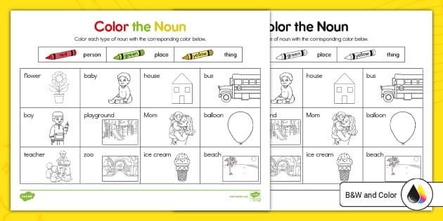 Kindergarten Color The Noun Worksheet teacher Made