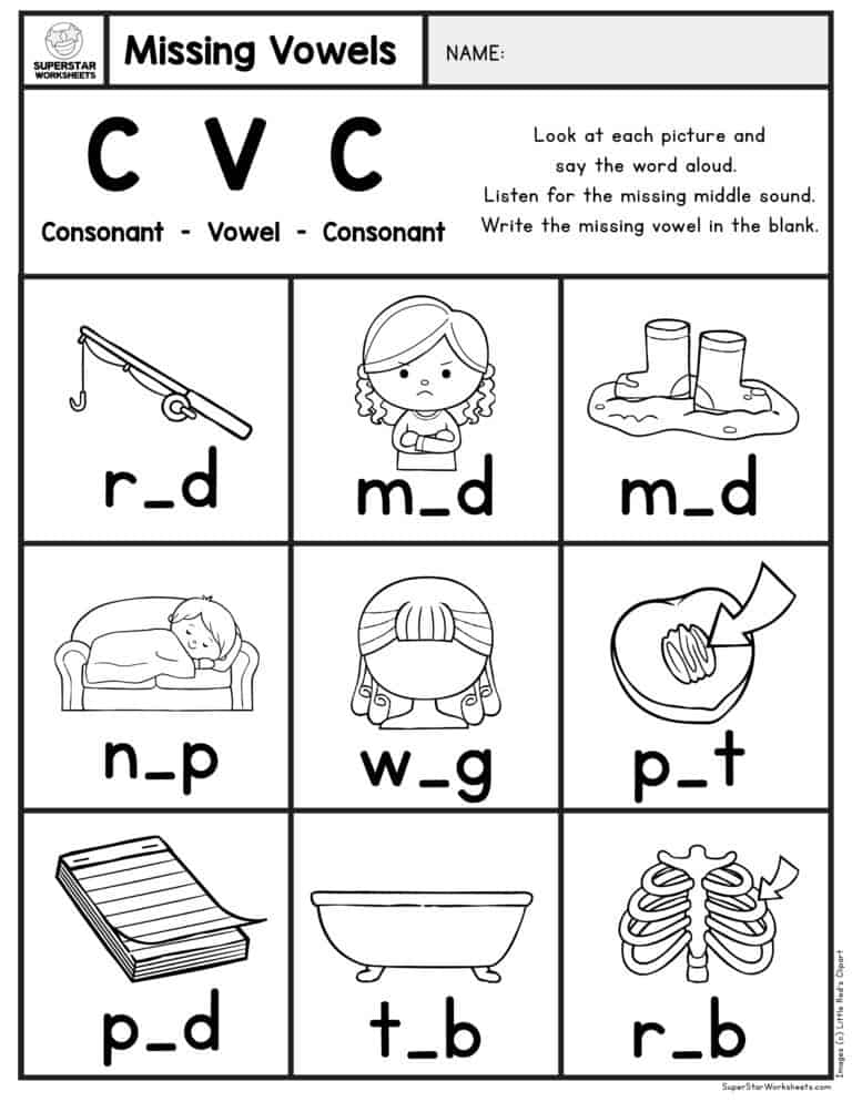 Kindergarten CVC Worksheets Superstar Worksheets