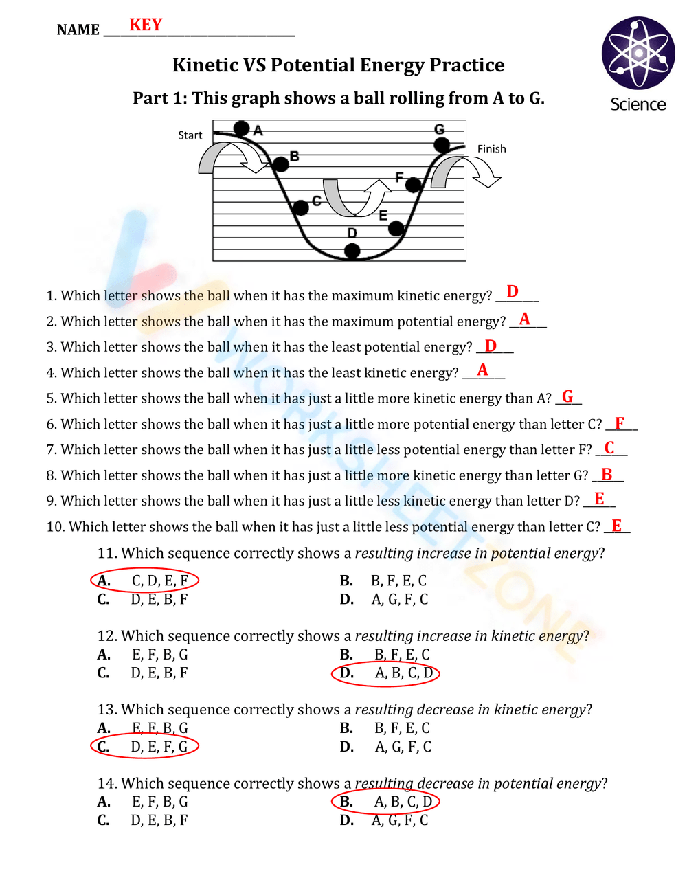 Kinetic And Potential Energy Worksheet Answer Key PDF Kinetic 