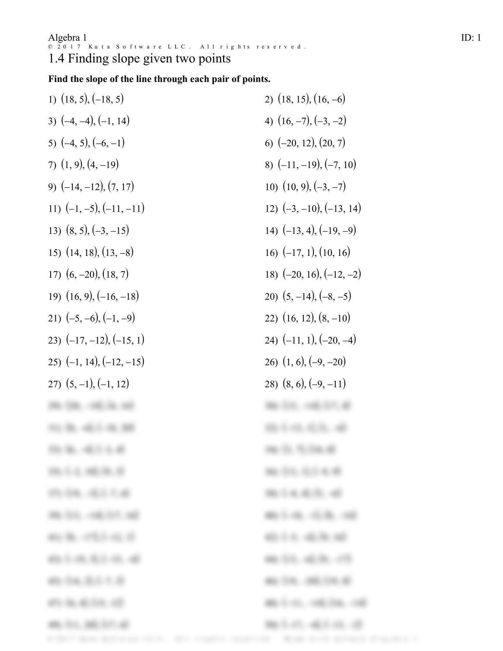 KutaSoftware Algebra 1 Finding Slope From Two Points Part 2 