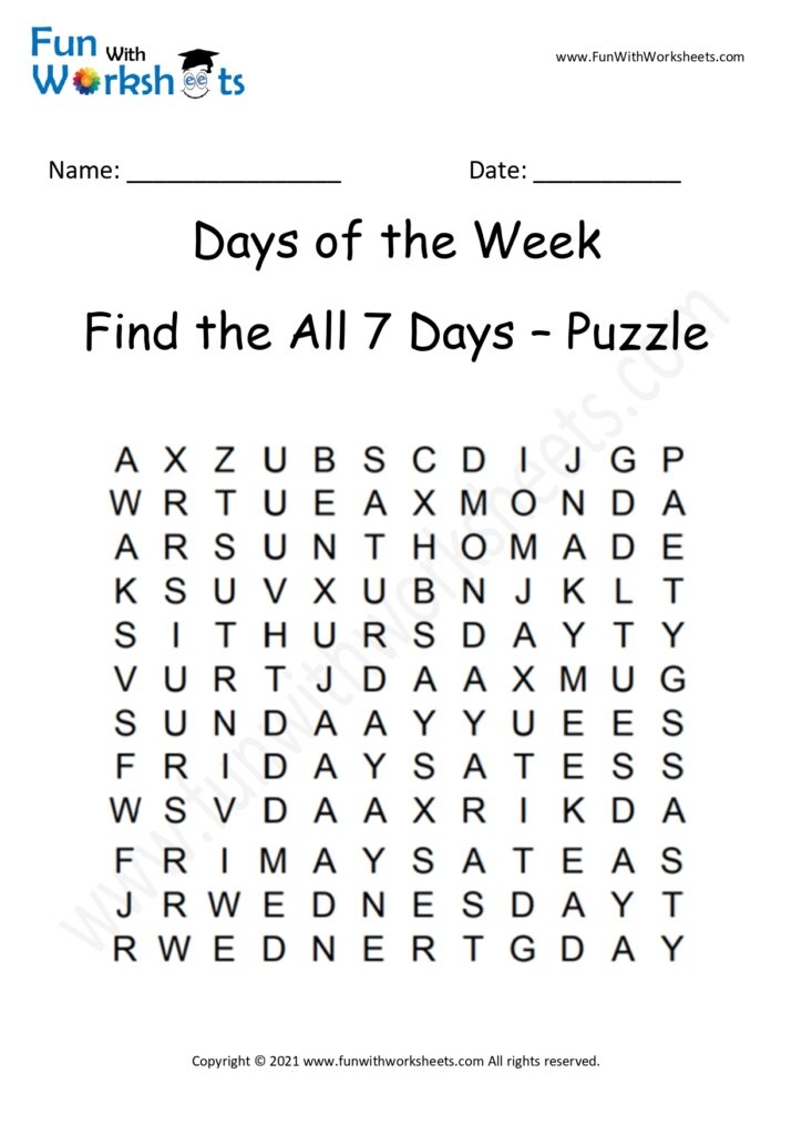 Learn Days Of Week Free Printable Worksheets