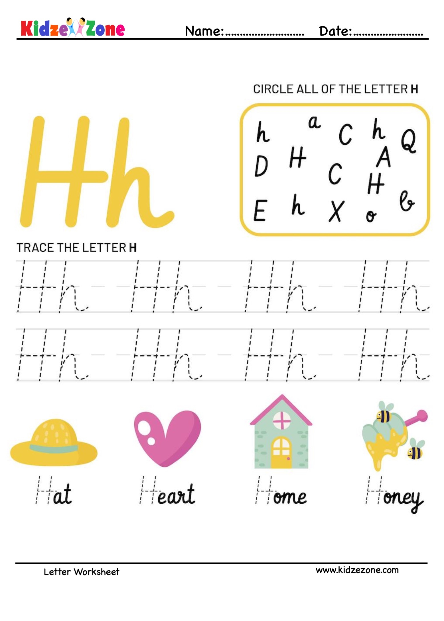 Letter H Writing Activity And Reading Worksheets KidzeZone