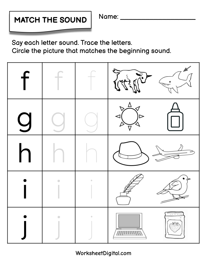 Letter J Beginning Sound Picture Match Worksheet Color 