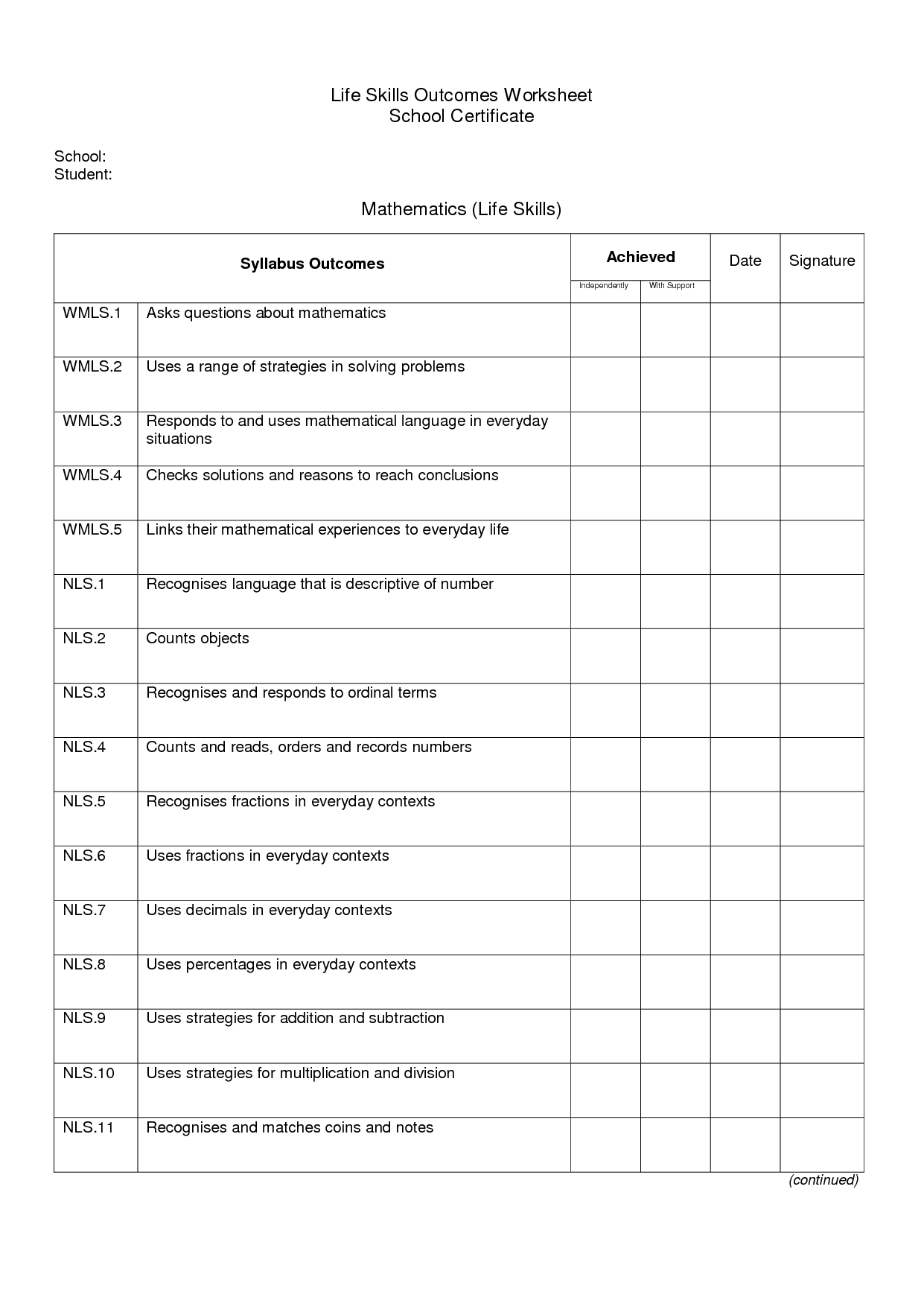 Life Skills Worksheet Free To Print SkillsWorksheets