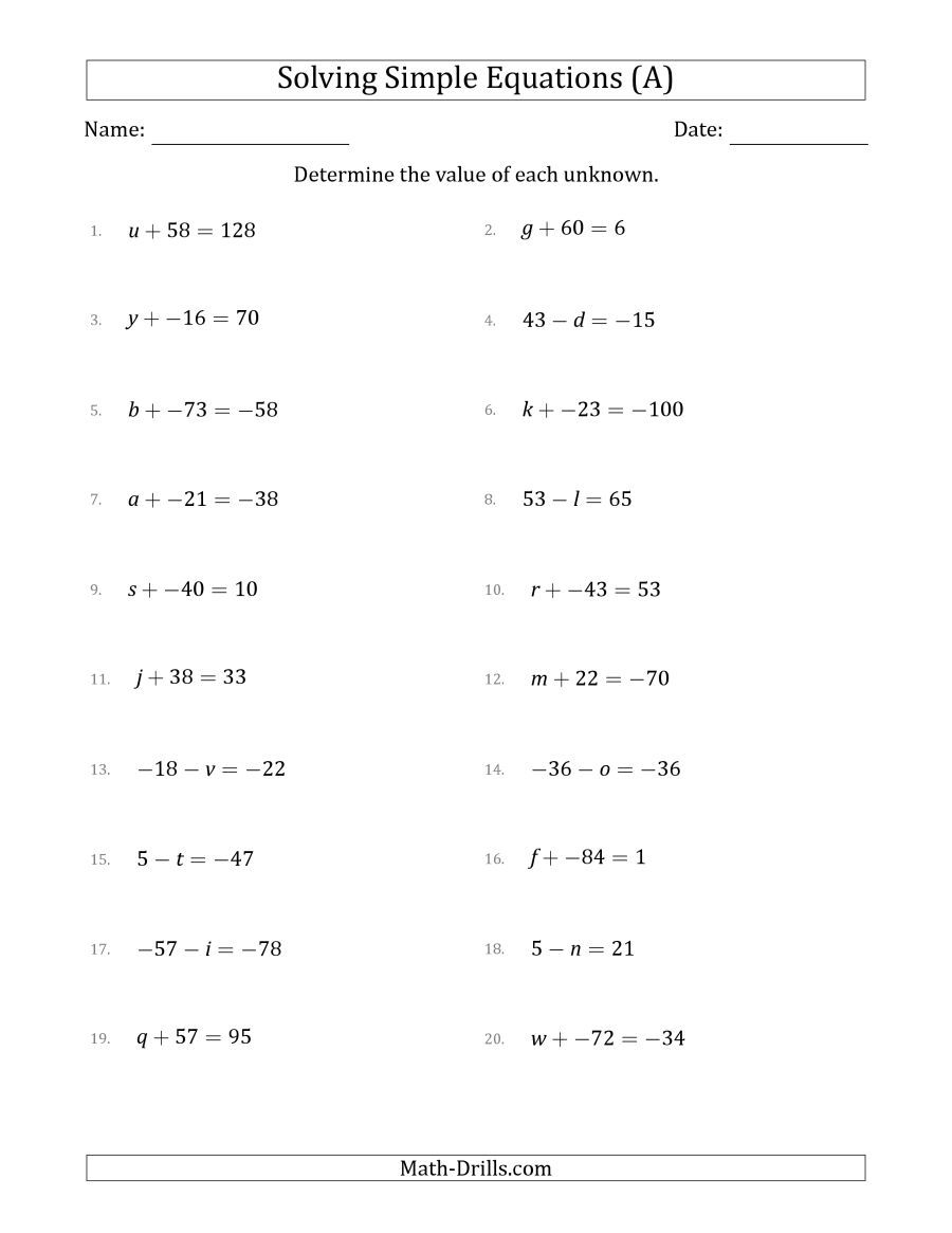 Linear Equations In One Variable Class 8 Worksheets Pdf Equations