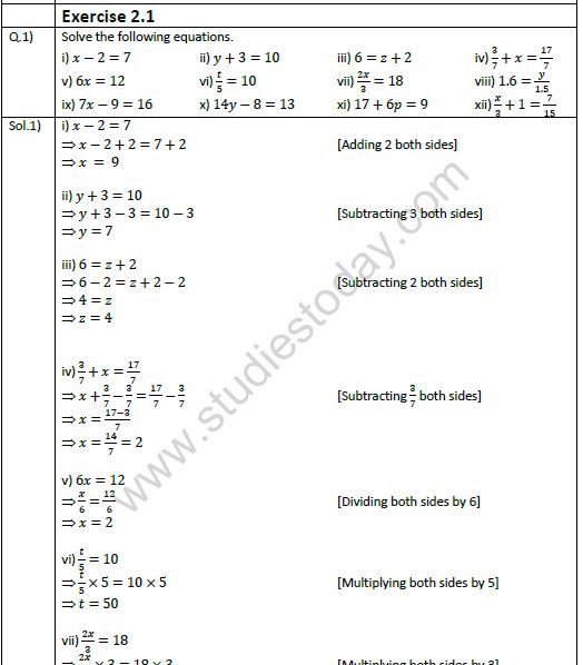 Linear Equations In One Variable Class 8 Worksheets With Answers 