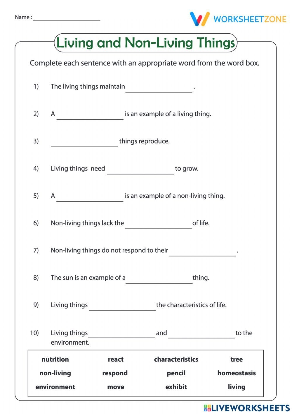 Living And Non living Things Worksheet For Grade 3 Worksheets For