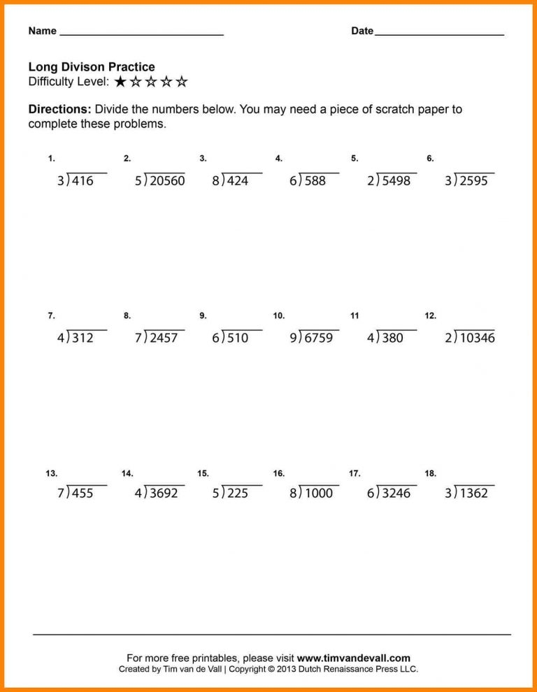 Long Division Problems For 5th Graders
