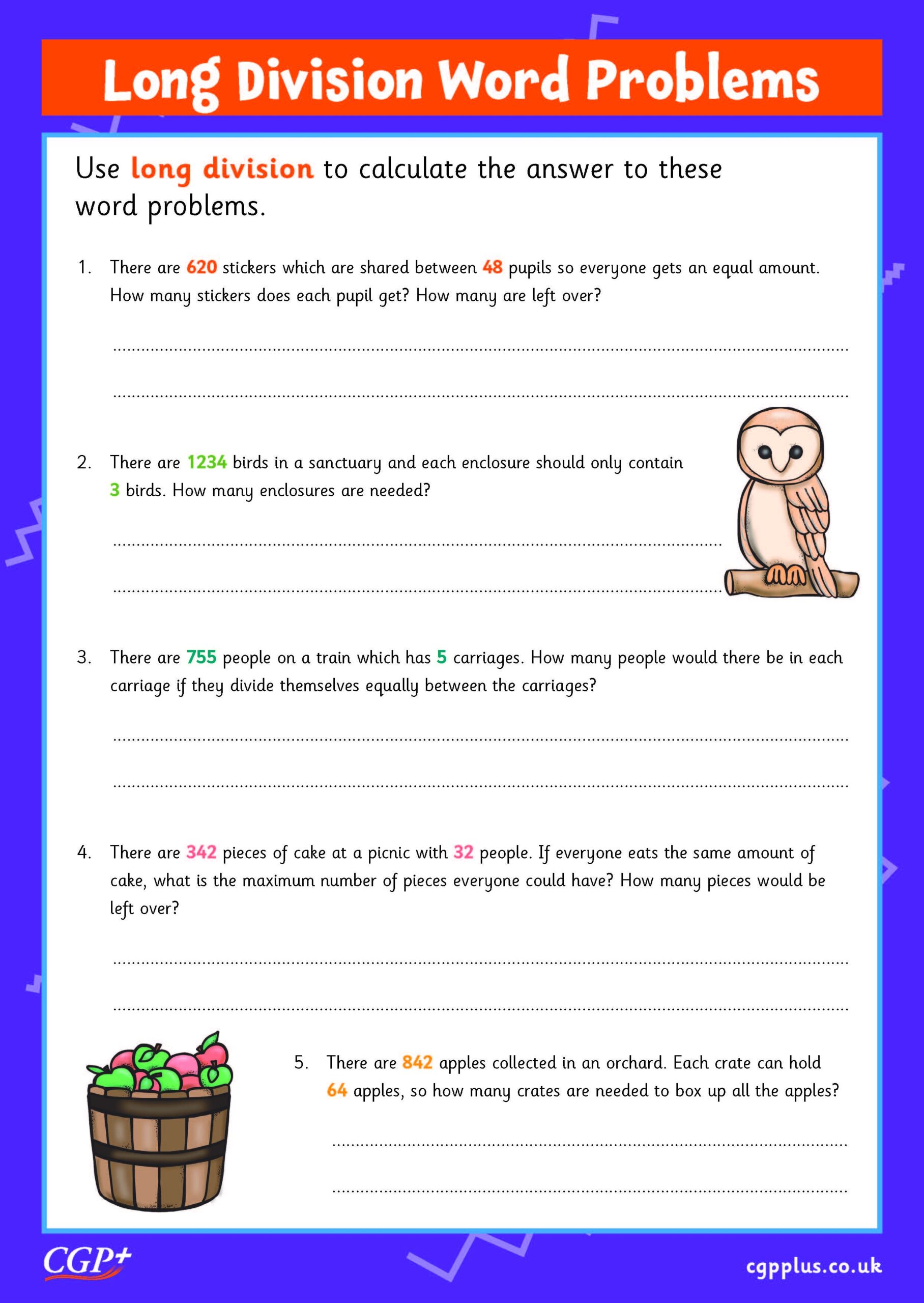 Long Division Word Problems Year 6 CGP Plus Worksheets Library