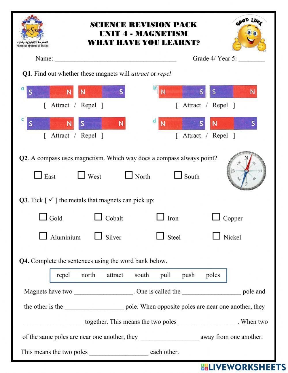 Magnetism Live Worksheet Worksheet Live Worksheets Worksheets 