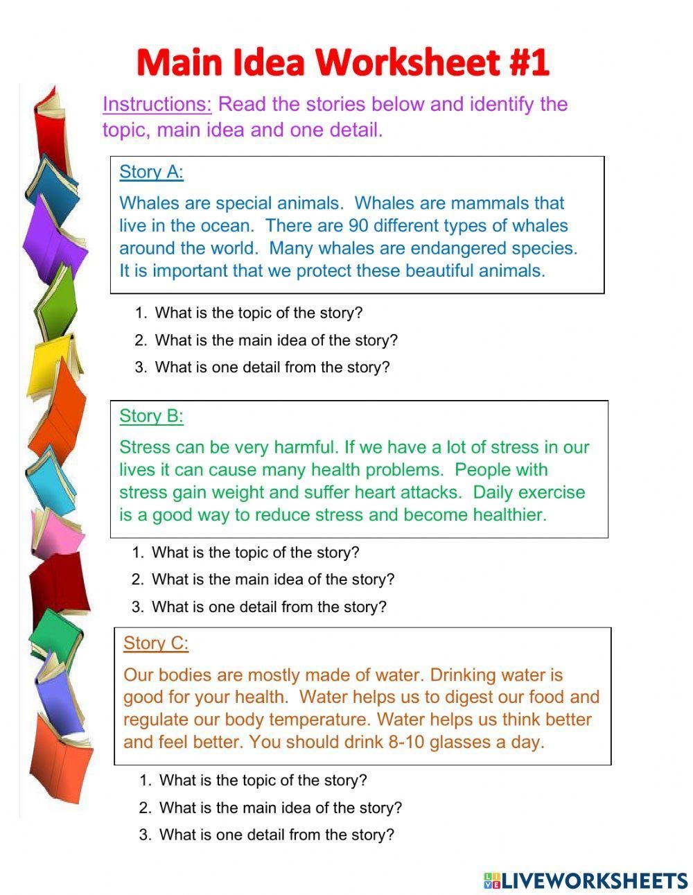 Main Idea Worksheets Facts For Kids Identifying It Examples 