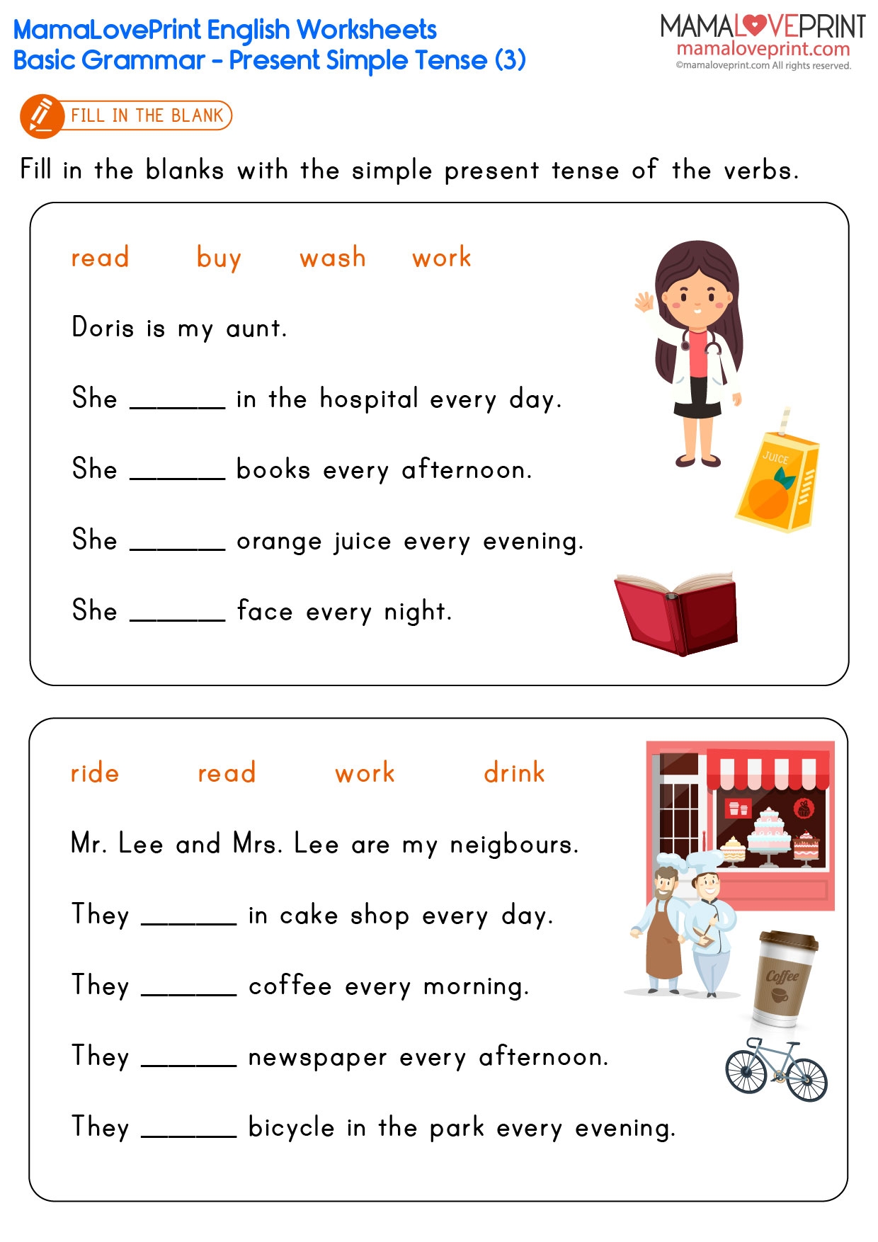 MamaLovePrint Grade 1 English Worksheets Basic Grammar Verbs 