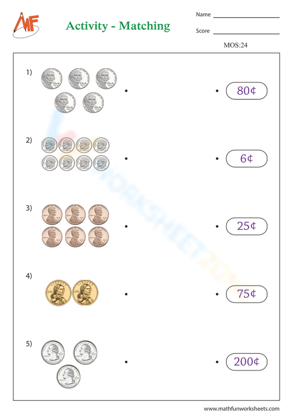 Matching Money Worksheet Worksheets Library