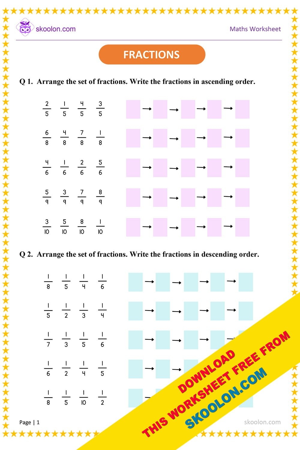 Math Fraction Worksheet 4 Skoolon Worksheets Library