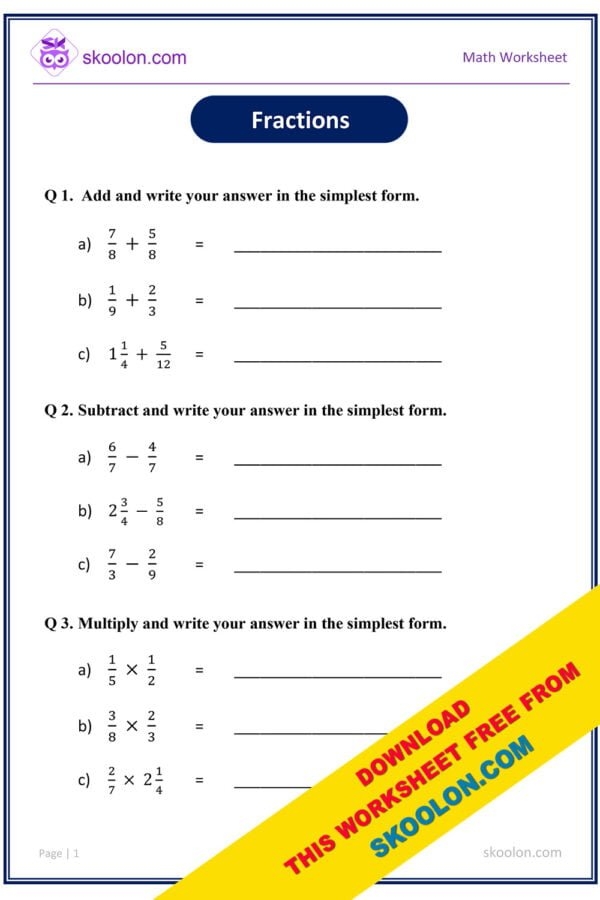 Math Fraction Worksheet 6 Skoolon