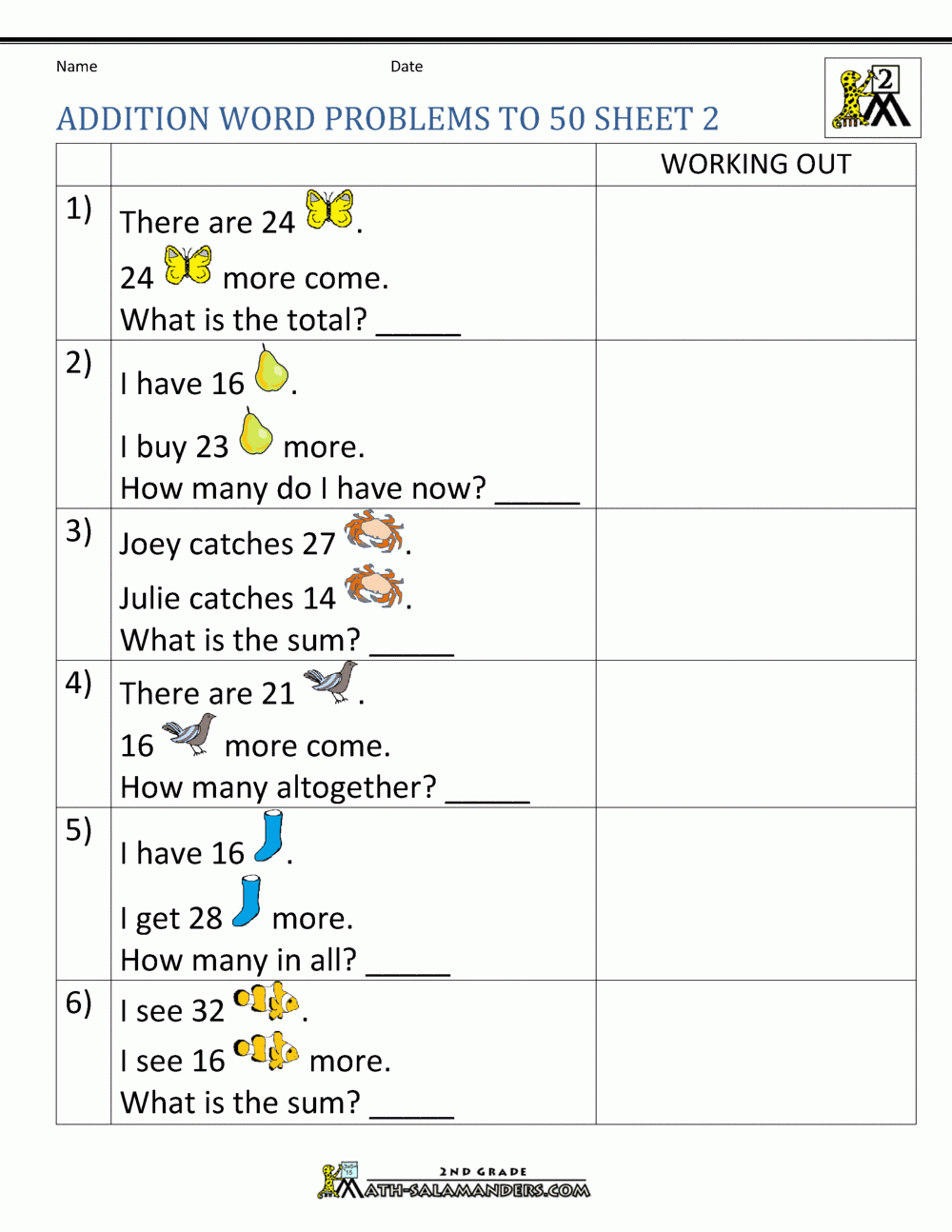 Math Problems For 2Nd Graders Printable