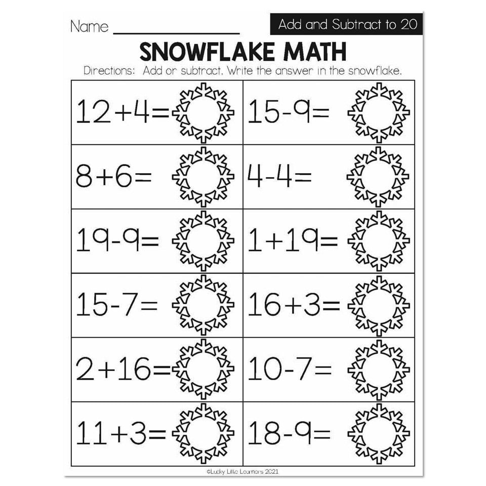 Math Worksheets For 1st Graders Subtraction