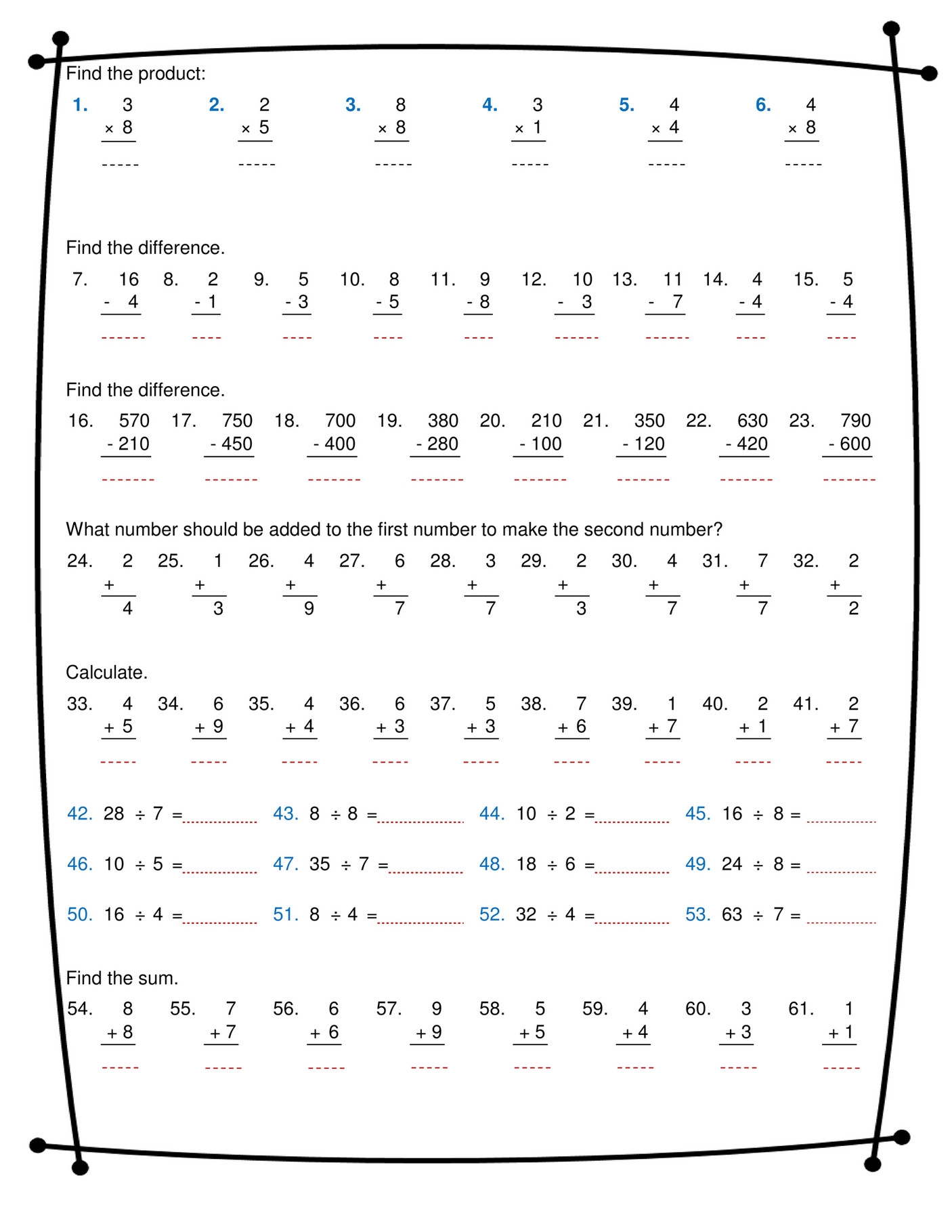 Maths Addition Subtraction Multiplication And Division Worksheets  Maths Addition Subtraction Multiplication And Division Worksheets