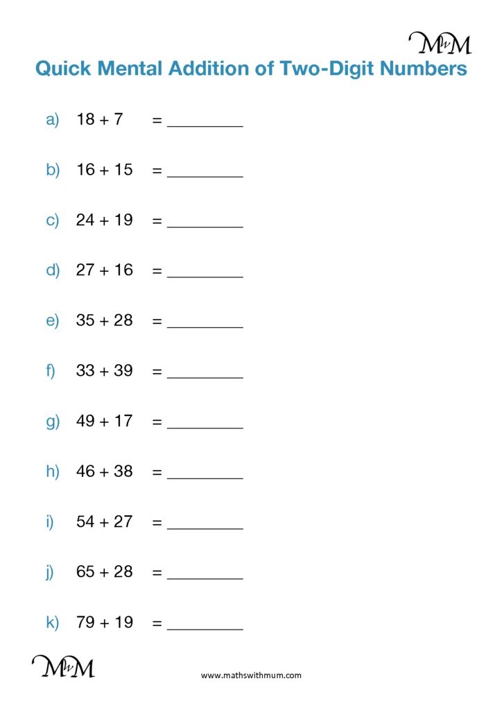 Mental Addition Of Two Digit Numbers Maths With Mum