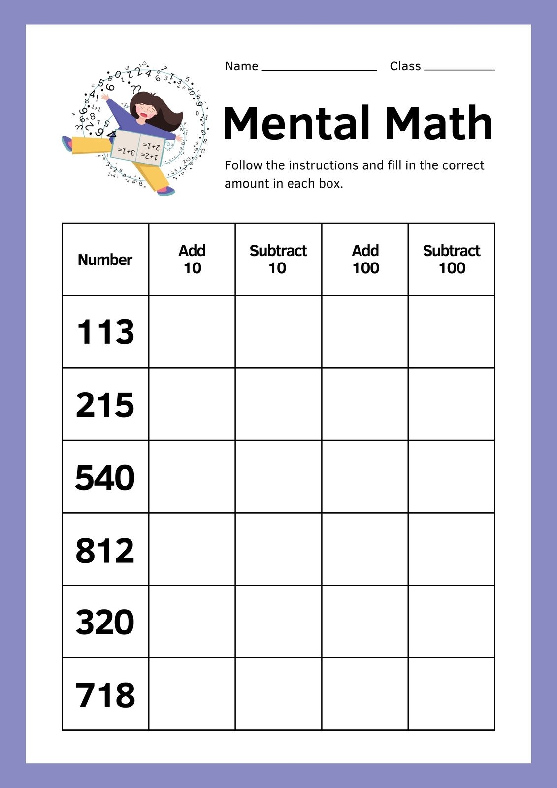 Mental Maths Worksheets Practice Papers Test Questions Class 2 Kids
