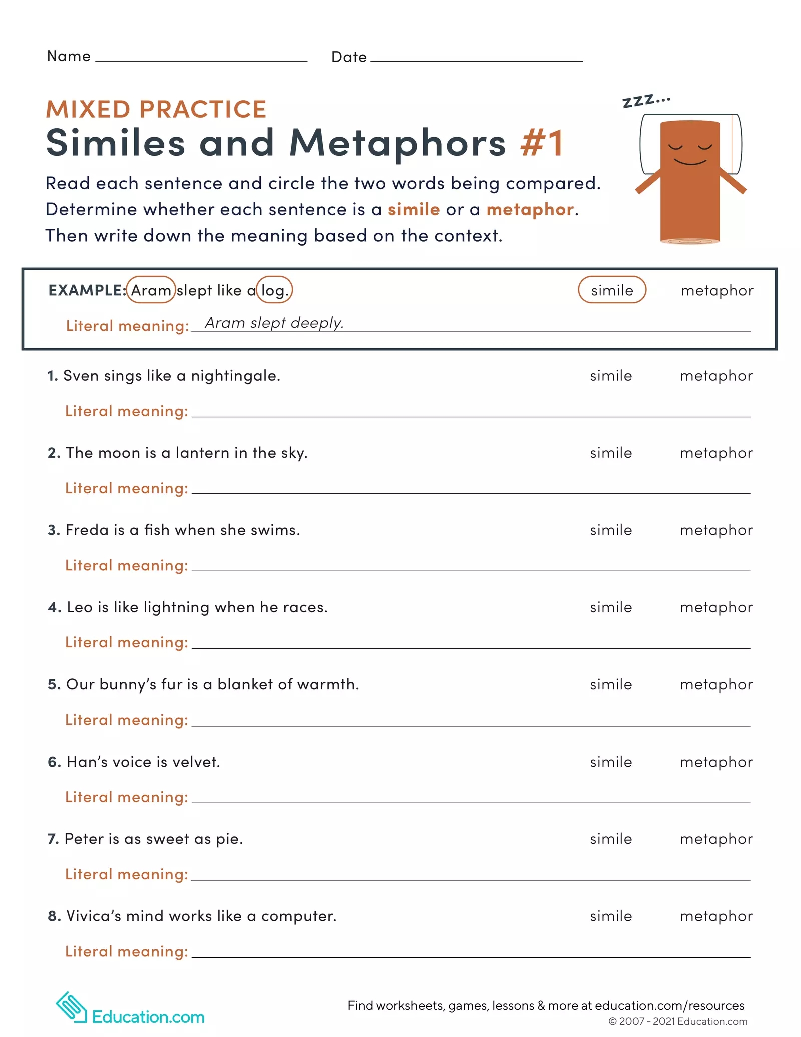 Metaphor Worksheets Comparing Free English Worksheets Worksheets 