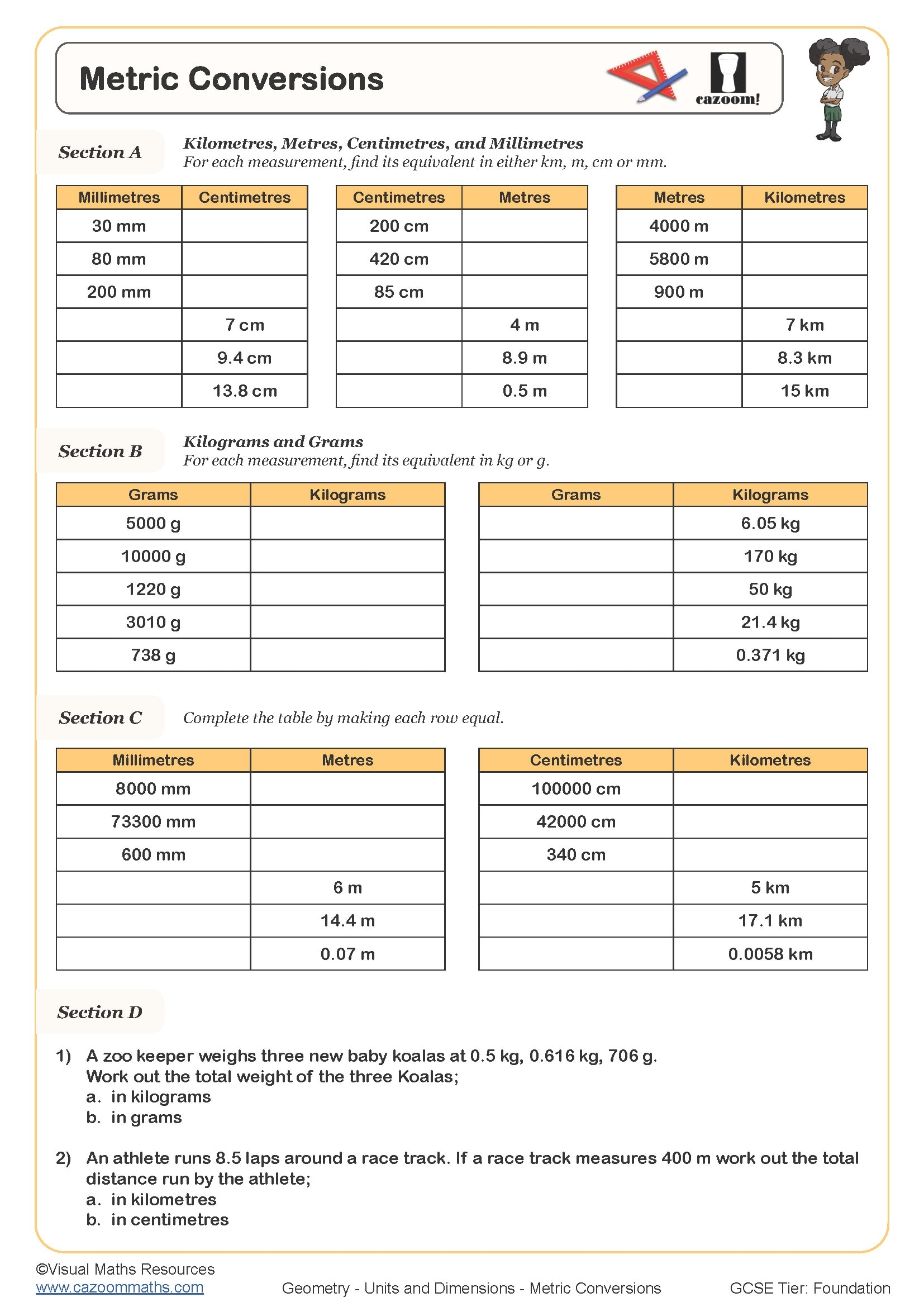 Metric Conversions Worksheet Printable Maths Worksheets Worksheets