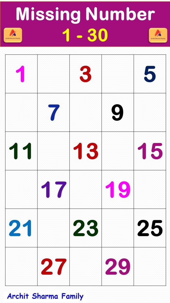 Missing Number 1 30 Worksheet Missing Numbers Basic Math 